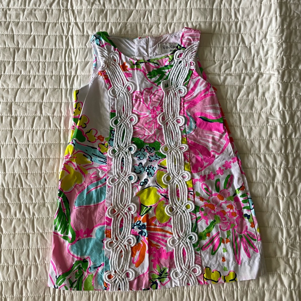 Lilly Pulitzer Girls Floral Shift Dress in Pink, White, Green, Yellow